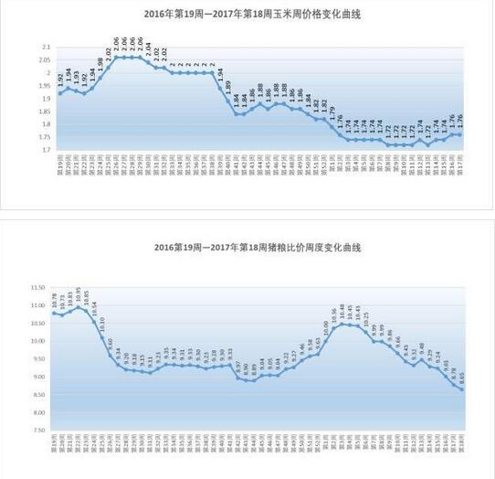 2017年第18周生猪价格、仔猪、玉米和猪料比价分析