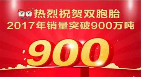 2017年是双胞胎不平凡的一年，在这一年里，双胞胎总销量突破900万吨，直销突破150万吨，母猪料突破80万吨，强化大猪料月销量突破10万吨平台