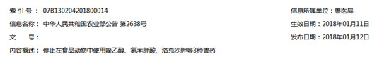 中华人民共和国农业部公告 第2638号