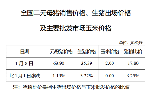 2020年01月08日猪粮比：生猪价格及玉米批发价格