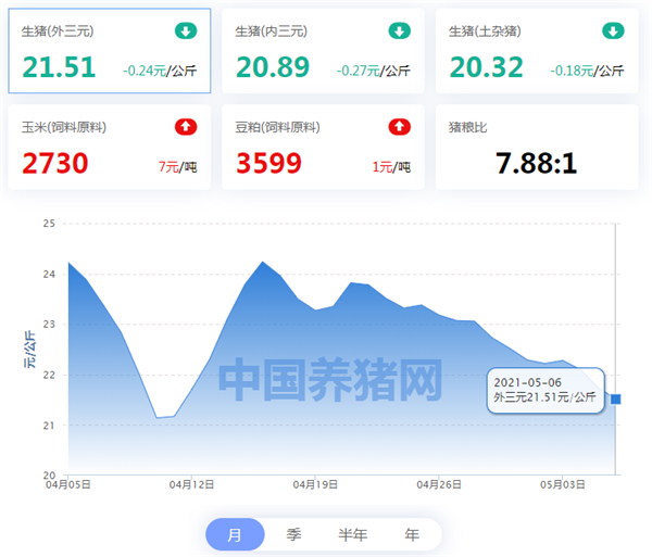 05月06日猪价：猪市大跌难止！养猪户亏损严重！上涨何时到来？